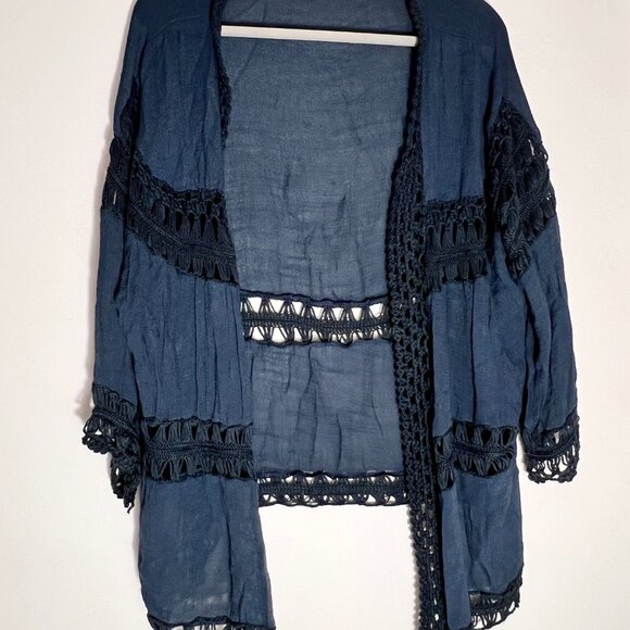 Anthropologie Evelyn K New York Esplanade Cover Cardigan Blue Crochet One Size - Picture 1 of 6